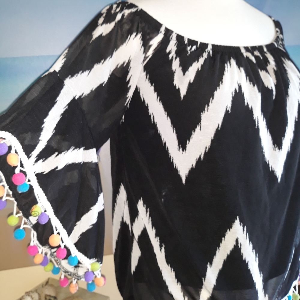 INC Sexy off shoulder pom pom Boho top S